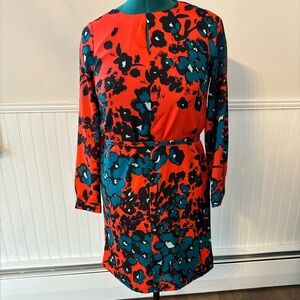 Limited Orange Floral Shift Dress with belt, Size Petite Small